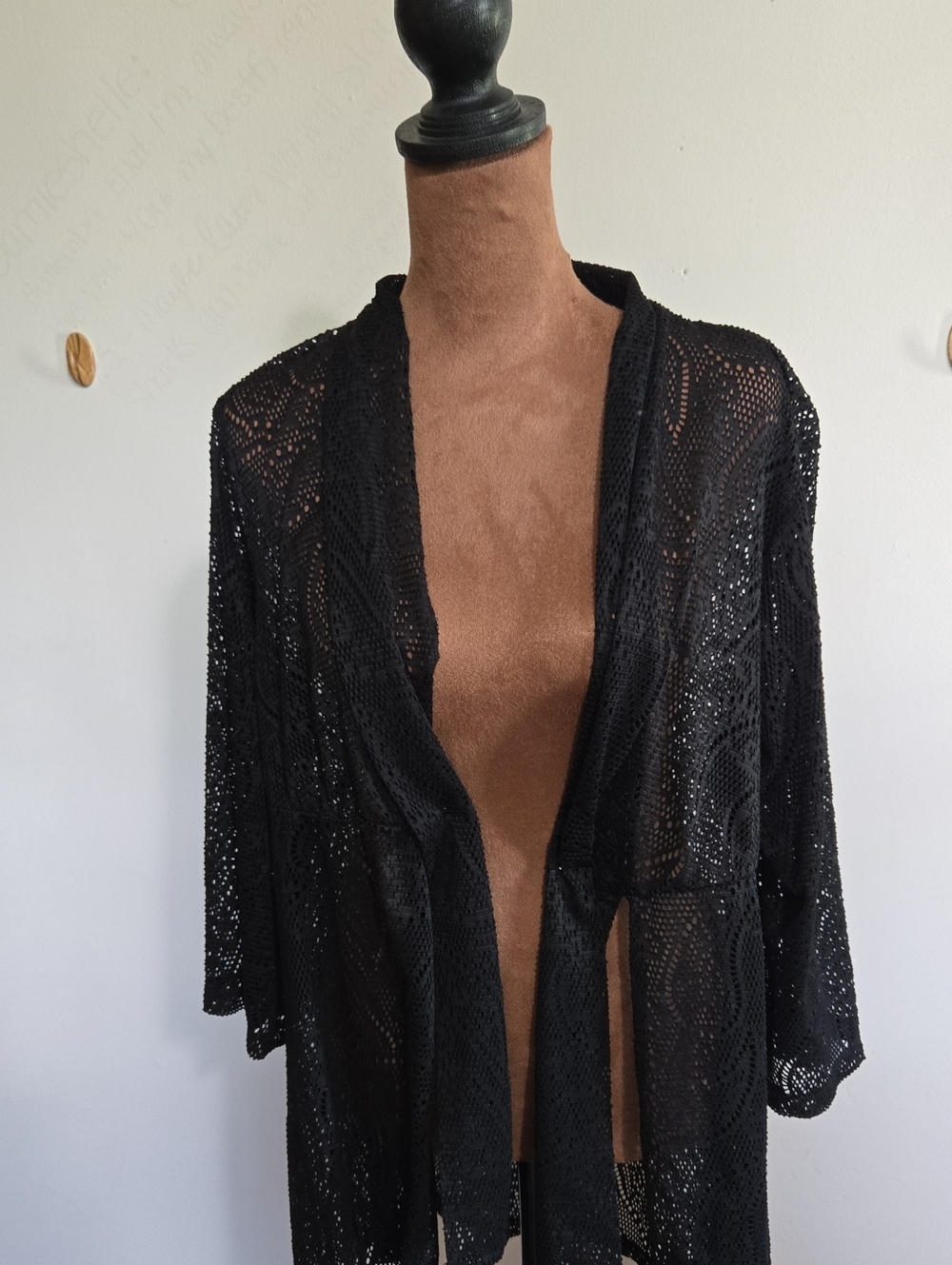 C34 Catalina Lace Open Front Cardigan/Cover-up Crochet Geometric Mesh 3/4 Sleeve - Picture 3 of 10
